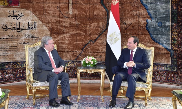 President Abdel Fattah El Sisi met on Wednesday with United Nations Secretary-General António Guterres in Cairo in Februrary, 2017- Press Photo