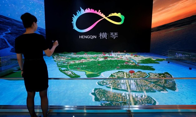 A layout of Hengqin under development is displayed inside a Government showroom at Hengqin Island adjacent to Macau, China September 13, 2017. Picture taken September 13, 2017. REUTERS/Bobby Yip