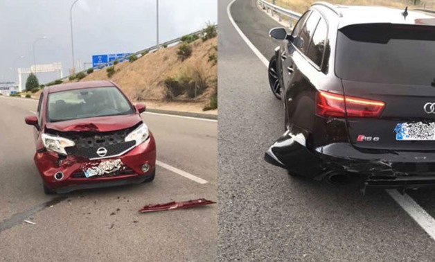 Karim Benzema car and the other driver`s car after the accident, File photo from superkora.football