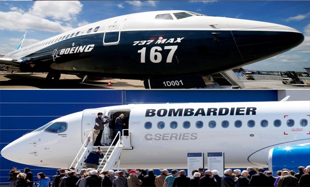 A combination photo of a Boeing 737 MAX Before the opening of the 52nd Paris Air Show at Le Bourget airport near Paris, France, and shareholders line up to view Bombardier's CS300 aircraft following their annual general meeting in Mirabel, Quebec, Canada 