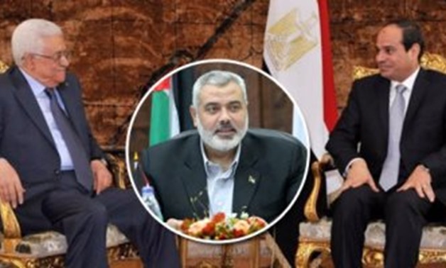 Egyptian President Abdel Fatah al-Sisi (R), Palestinian President Mahmoud Abbas (L) and Hamas Leader Ismail Haniya - File Photo