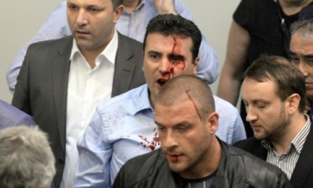 Opposition Social Democrats leader Zoran Zaev, now Prime Minister, was injured after protesters entered the Macedonia parliament on April 27, 2017
