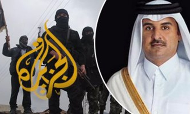 Qatar's ruler Tamim bin Hamad (R) and Terrorists appeared on Al-Jazeera channel (L)- File Photo.