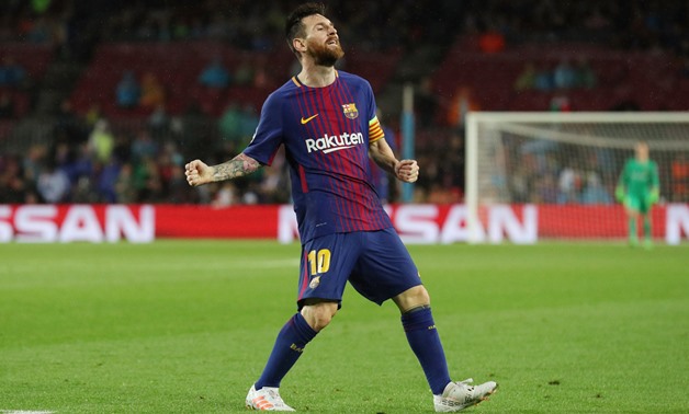 Champions League - FC Barcelona vs Olympiacos - Camp Nou, Barcelona, Spain - October 18, 2017 Barcelona’s Lionel Messi reacts after missing a chance REUTERS/Albert Gea