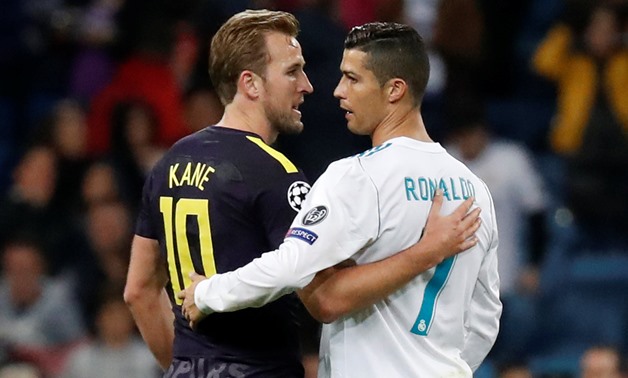 Real Madrid’s Cristiano Ronaldo with Tottenham's Harry Kane after their last match in the Champions League– Press image courtesy Reuters