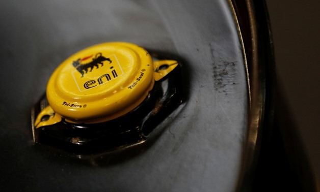 The logo of oil company Eni-Saipem is pictured on a barrel in Rome - REUTERS