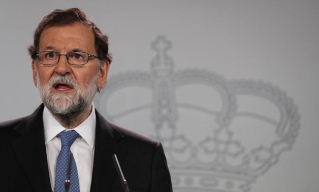 Spain's Prime Minister Mariano Rajoy delivers a statement after an extraordinary cabinet meeting at the Moncloa Palace in Madrid, Spain, October 27, 2017.
