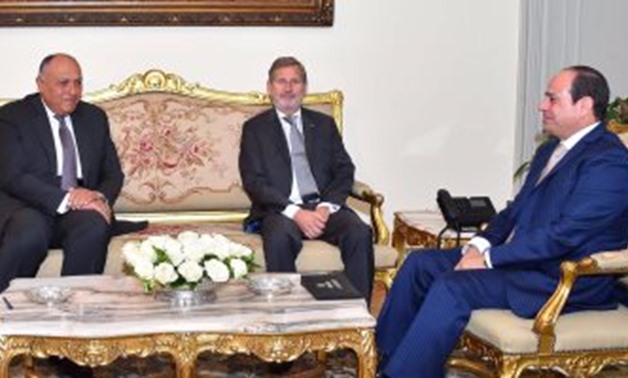 President Abdel Fatah Al-Sisi received Monday European Neighborhood Policy and Enlargement Negotiations Commissioner Johannes Hahn in the presence of Foreign Minister Sameh Shoukry - Egypt Today