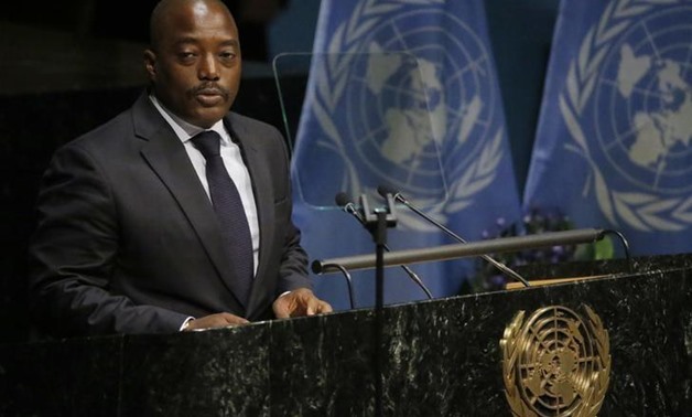 Congo President Joseph Kabila delivers his remarks during the opening ceremony of the Paris Agreement signing ceremony on climate change at the United Nations Headquarters in Manhattan, New York, U.S., April 22, 2016. REUTERS