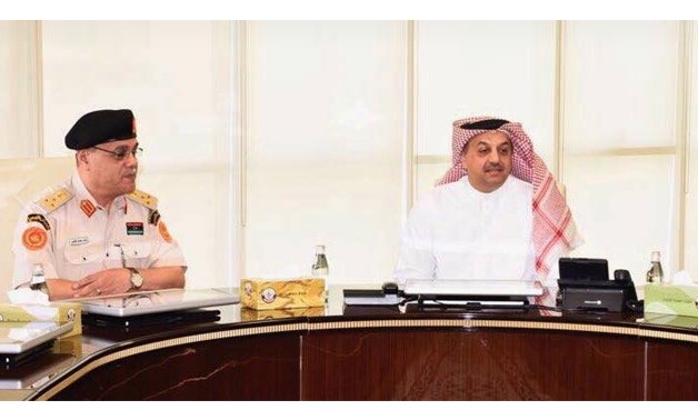 The spokesperson of al-Bunyan al-Marsous, Mohamed El Ghasry, and Qatari Defense Minister Khalid bin Mohammed al-Atiyya in Doha in August, 2017 – File Photo  