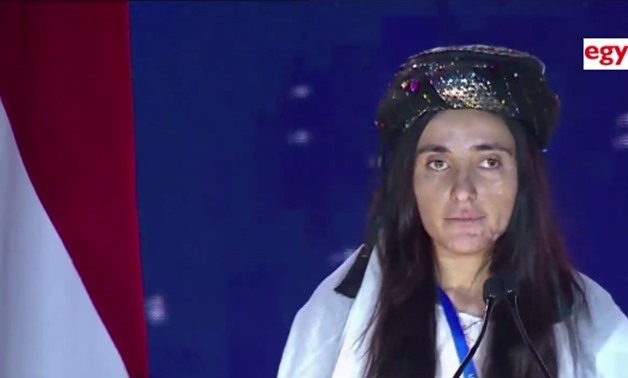 Yazidi activist Lamiya Ajj Bashar at Egypt's World Youth Forum - Screenshot from live stream