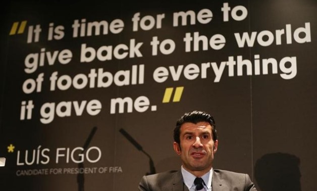 Luis Figo as he launches his FIFA Presidential Campaign Manifesto at Wembley Stadium Feb 19 - Reuters