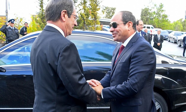 President Abdel Fatah al-Sisi with his Cypriot counterpart after his arrival at Nicosia - Nov 20 - press photo
