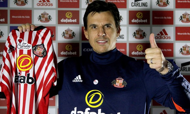 Coleman holds Sunderland shirt during his presentation as the club's new manager, 20-11-2017, photo courtsey of skysports
