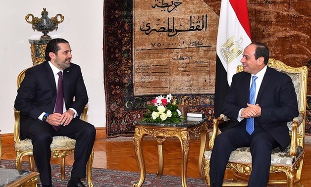 Egyptian President Abdel Fattah al-Sisi meets with Saad al-Hariri, who announced his resignation as Lebanon's prime minister from Saudi Arabia, at the Ittihadiya presidential palace in Cairo - RUETRES