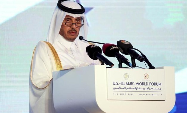  Qatar's Prime Minister and Interior Minister Sheikh Abdullah bin Nasser bin Khalifa Al Thani speaks during the U.S-Islamic World forum in Doha, Qatar June 1, 2015 - REUTRES