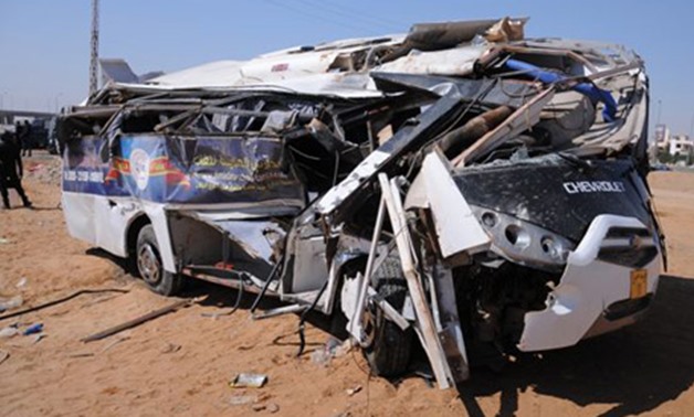 FILE- 4 people die, 19 injured in bus-truck collision on Matrouh-Siwa Rd.