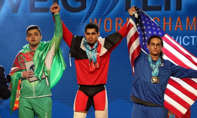 Egyptian weightlifter Mohamed Ihab on the World Championship’s podium – Press image courtesy of International Weightlifting Federation’s official website
