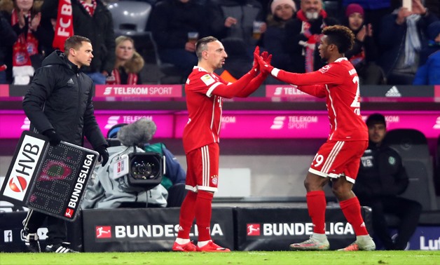 Soccer Football - Bundesliga - Bayern Munich vs Hannover 96 - Allianz Arena, Munich, Germany - December 2, 2017 Bayern Munich's Franck Ribery comes on as a substitute to replace Kingsley Coman - REUTERS/Michael Dalder