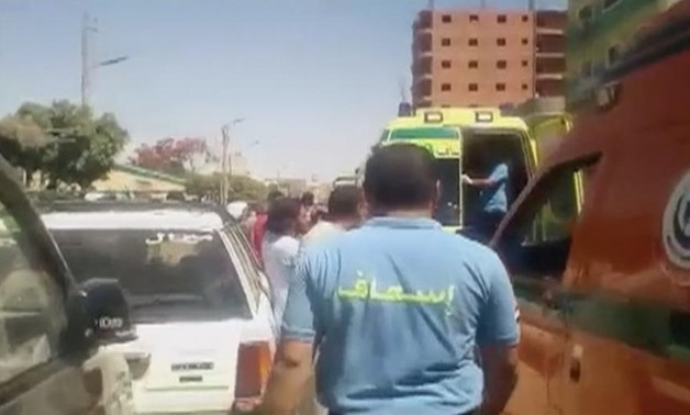 Ambulances and medics outside Maghagha Hospital in Minya Province, Egypt in this screen grab take on May 26, 2017. REUTERS TV