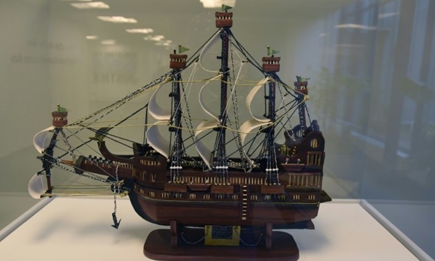 Yemeni artist and detainee Moath al-Alwi's three-masted cardboard ship is part of a New York exhibit of art from current or past detainees - AFP / TIMOTHY A. CLARY