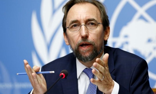 Zeid Ra'ad Al Hussein, U.N. High Commissioner for Human Rights gestures during a news conference at the United Nations Office in Geneva, Switzerland August 30, 2017. REUTERS/Denis Balibouse