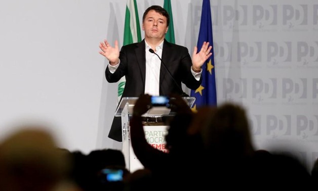 FILE PHOTO: Former Italian Prime Minister Matteo Renzi gestures as he talks during a meeting of Democratic Party (PD) in Rome, Italy February 19, 2017. REUTERS/Remo Casilli