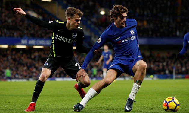 Premier League - Chelsea vs Brighton & Hove Albion - Stamford Bridge, London, Britain - December 26, 2017 Chelsea's Marcos Alonso in action with Brighton’s Solly March Action Images via Reuters/John Sibley