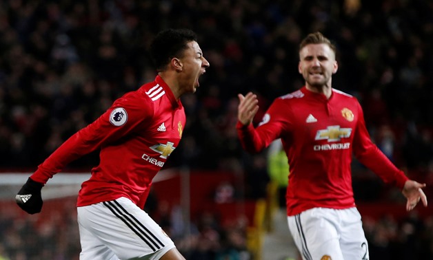 Soccer Football - Premier League - Manchester United vs Burnley - Old Trafford, Manchester, Britain - December 26, 2017 Manchester United's Jesse Lingard celebrates scoring their second goal with Luke Shaw REUTERS/Andrew Yates