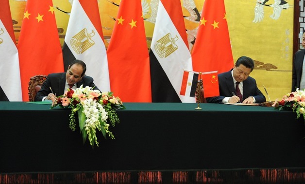 President Abdel Fatah al-Sisi and Chinese President Xi Jinping at the “Great Hall of the People” in Beijing on December 24, 2014- Press Photo