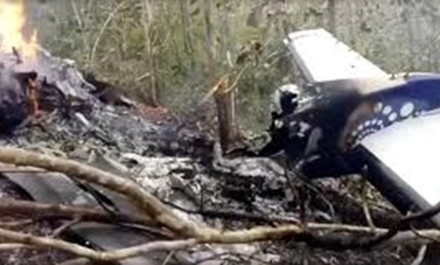 Wreckage in flames after a plane crashed in the mountainous area of Punta Islita, in the province of Guanacaste, in Costa Rica in this still image taken from social media video December 31, 2017. Ministerio de Seguridad Publica de Costa Rica/via REUTERS
