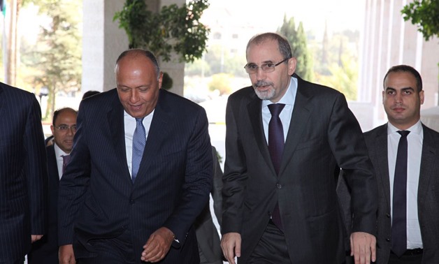 Foreign Minister Sameh Shoukry received by his Jordanian counterpart Ayman Safadi in Amman on November 12, 2017 - Press Photo