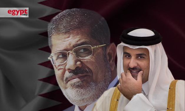 FILE - Ousted President Mohamed Morsi (L), Qatari Emir Tamim bin Hamad Al Thani (R)