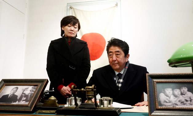Japan's Prime Minister Shinzo Abe and his wife Akie Abe visit a former home of Chiune Sugihara, a Jew-saving Japanese diplomat, in Kaunas, Lithuania January 14, 2018. REUTERS/Ints Kalnins 