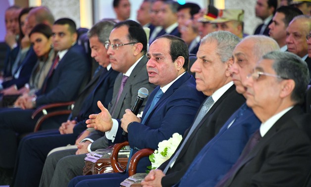 President Abdel Fatah al-Sisi gives a speech during the inauguration of national projects in some governorates via video conference on Monday, January 15, 2018 - Press photo
