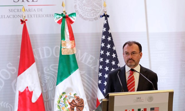 Mexican Foreign Minister Luis Videgaray gives a speech during a news conference beside Canadian Foreign Minister Chrystia Freeland and U.S. Secretary of State Rex Tillerson in Mexico City. Photo: Reuters
