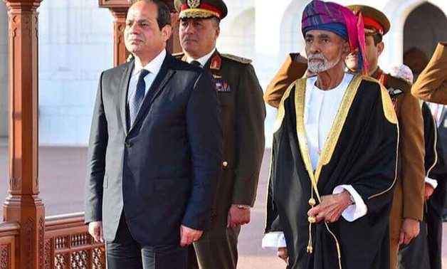 President Abdel Fatah al-Sisi meets with Sultan of Oman Qaboos bin Said al-Said at Muscat’s Al-Alam royal palace, February 4, 2018 - Press Photo