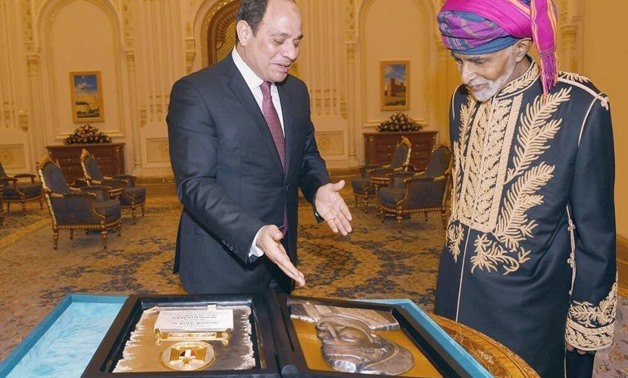 president Abdel Fatah al-Sisi with Sultan of Oman Qaboos bin Said al-Said at Muscat, February 4, 2018 - Press Photo