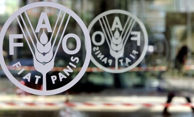 The logo of the Food and Agriculture Organisation (FAO) is seen on the door of the headquarters in Rome August 31, 2005 / REUTERS/Alessandro Bianchi