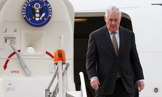 U.S. Secretary of State Rex Tillerson steps off his plane as he arrives to the presidential hangar in Mexico City, Mexico February 1, 2018. REUTERS/Henry Romero