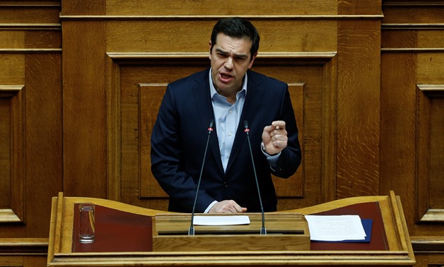 Greek Prime Minister Alexis Tsipras addresses lawmakers before an omnibus bill vote that will restrict workers right to strike in Athens, Greece, January 15, 2018. REUTERS/Alkis Konstantinidis