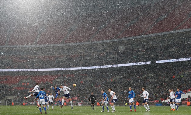 Soccer Football - FA Cup Fifth Round Replay - Tottenham Hotspur vs Rochdale - Wembley Stadium, London, Britain - February 28, 2018 General view as snow falls during the match Action Images via Reuters/Matthew Childs
