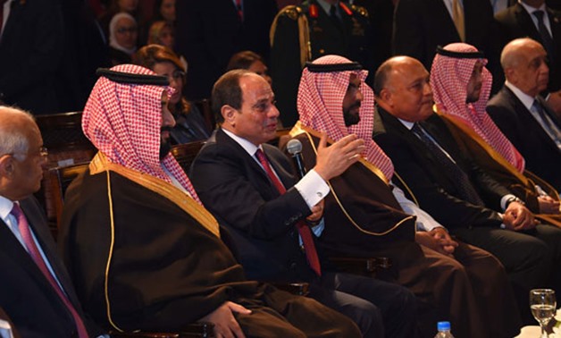 President Abdel Fatah al-Sisi and Saudi Crown Prince Mohamed bin Salman during the theater show - Press Photo