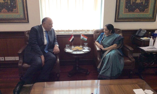 Minister of Foreign Affairs Sameh Shoukry held a session of talks on Friday with his Indian counterpart Sushma Swaraj - Press photo