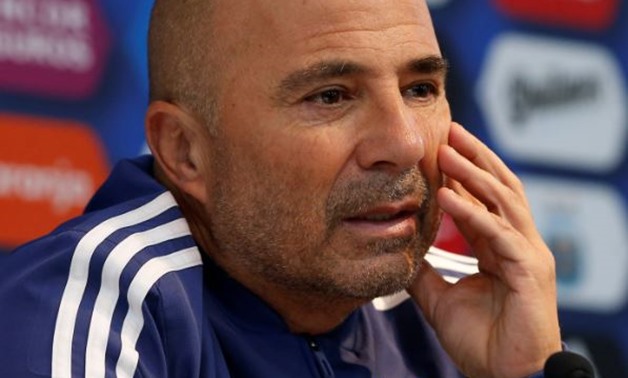 Soccer Football - Argentina Press Conference - Etihad Stadium, Manchester, Britain - March 22, 2018 Argentina coach Jorge Sampaoli during the press conference Action Images via Reuters/Craig Brough
