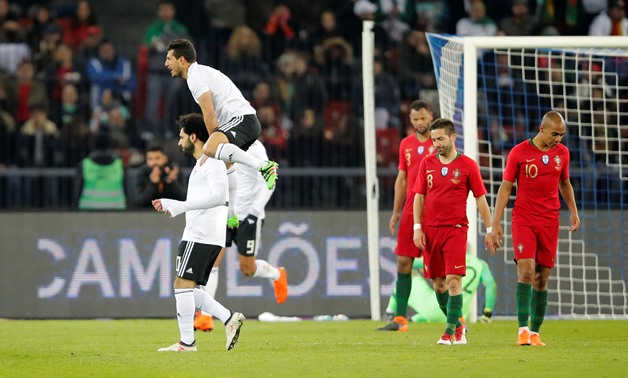Soccer Football - International Friendly - Portugal vs Egypt - Letzigrund, Zurich, Switzerland - March 23, 2018 Egypt’s Mohamed Salah celebrates scoring their first goal REUTERS/Arnd Wiegmann