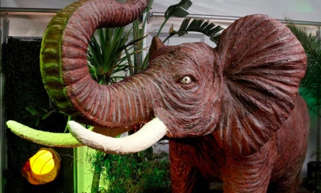 A chocolate sculpture of an elephant is seen during the chocolate sculpture festival in Durbuy, Belgium March 29, 2018. REUTERS/Francois Lenoir 