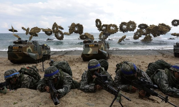 South Korean troops in Pohang, South Korea, during military exercises in April with the United States military. Credit Chung Sung-Jun/AFP
