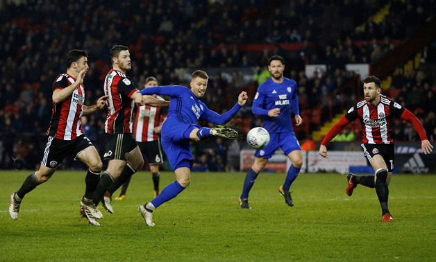 Soccer Football - Championship - Sheffield United vs Cardiff City - Bramall Lane, Sheffield, Britain - April 2, 2018 Cardiff City's Anthony Pilkington scores their first goal Action Images/Ed Sykes