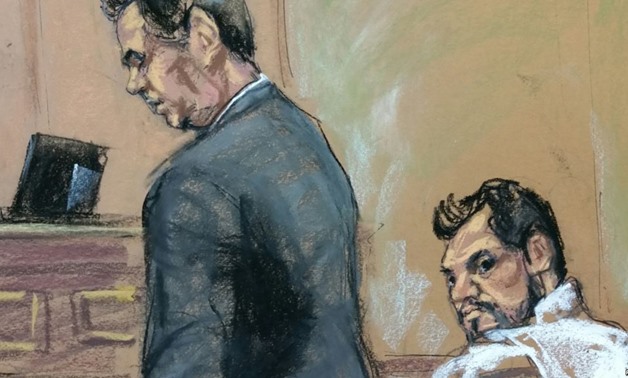 Mehmet Hakan Atilla, right, who works for Halkbank in Turkey, is shown in this courtroom sketch with his attorney Gerald J. DiChiara as he appears in Manhattan federal court in New York, March 28, 2017.
